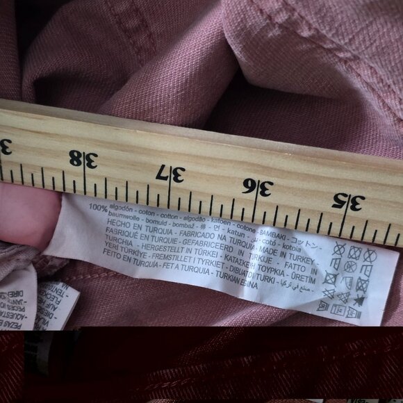 Zara Denim Pants Womens 10 Coral Barrel Leg Cotton Slouchy Marsala Boho Hippie - Picture 14 of 16